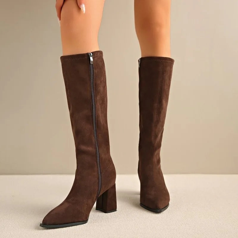 Sexy High Heels Women's Long Boots Fashion Elegant Suede Shoes 2026 Pumps Party Winter Boots New Suede Knee High Boots Mujer
