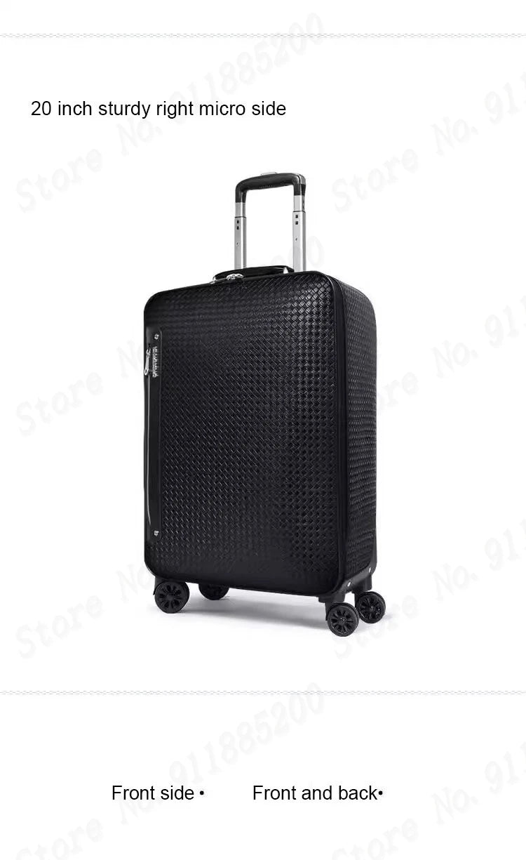 Genuine Leather Trolley Case 20 Inch Men's Business Boarding Suitcase Universal Wheel Luggage Bag 16 Inch Woven Pattern Leather
