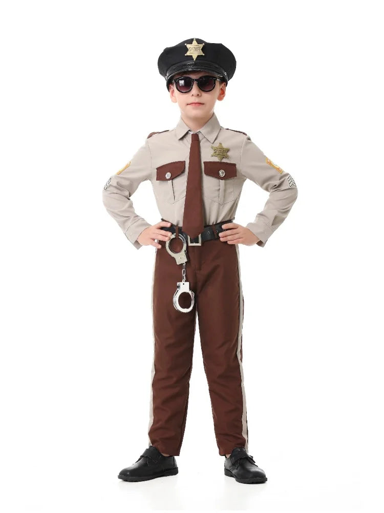 Unisex Sheriff Cosplay Costume Police Uniform Full Set Long Sleeve Halloween Carnival Party Stage Performance Dress Outfits