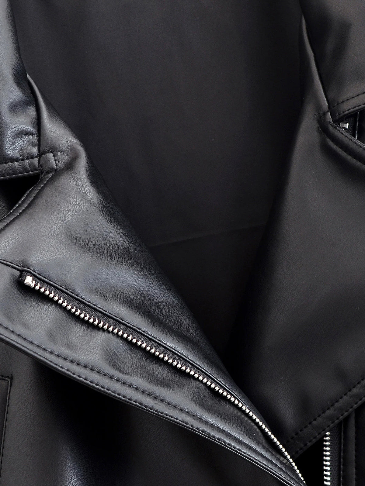 HH Women Fashion Black Short Faux Leather Trench Coat Long Sleeve Lapel Jacket With Belt Vintage Lady Motorcycle Jacket Outwear