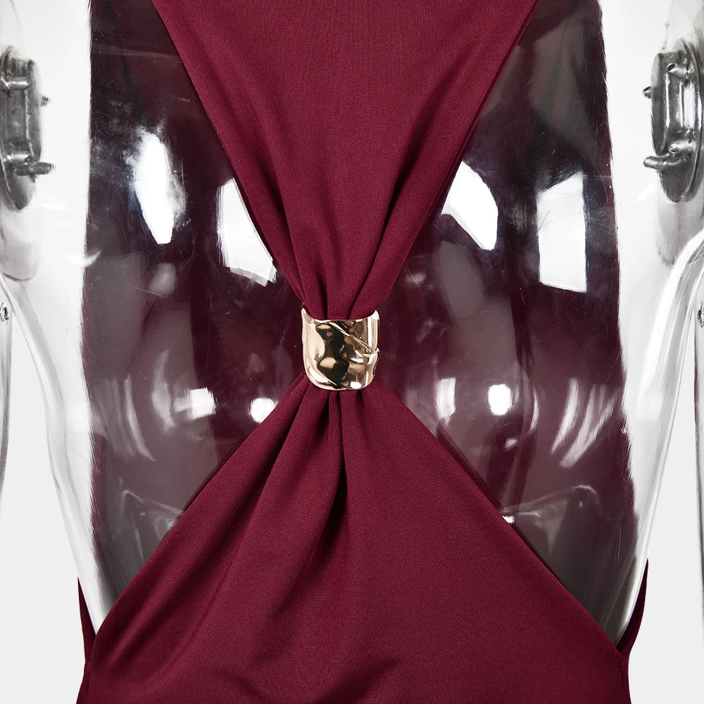 JULISSA MO Sexy Backless High Slit Ruched Women Maxi Dress Sleeveless Round Neck Dress Autumn Skinny Elegant Party Evening Dress
