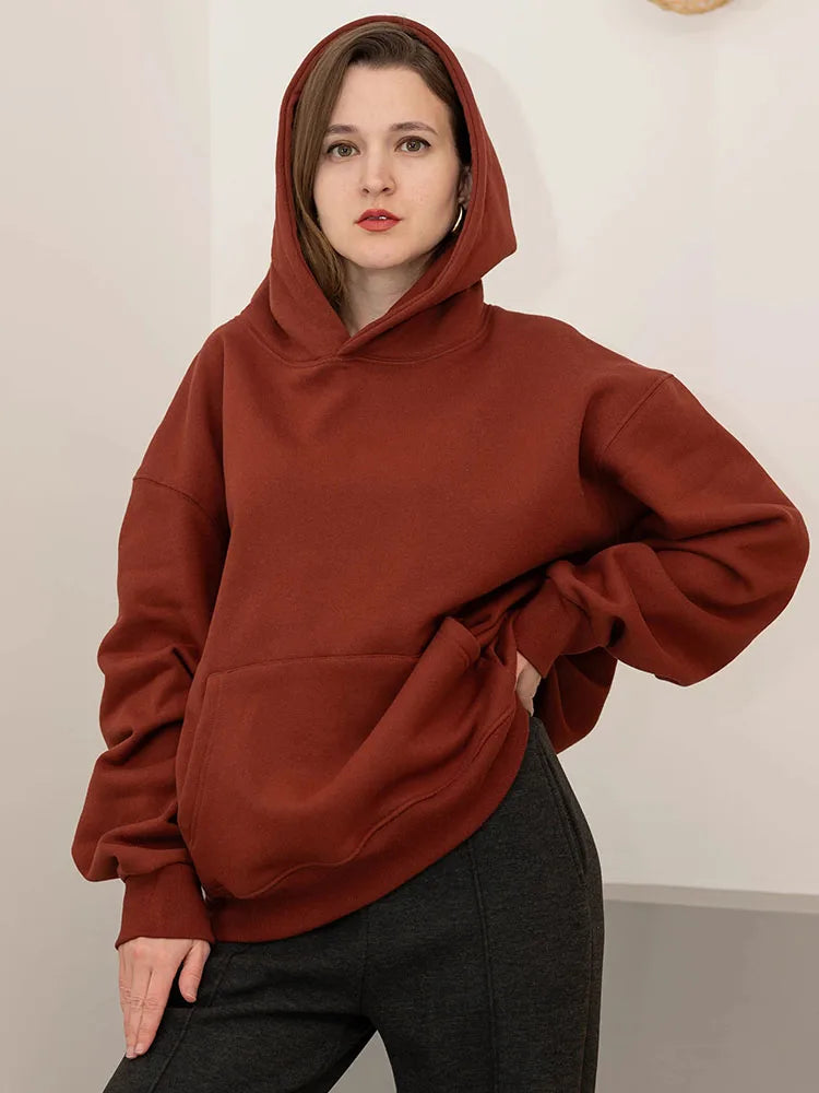 Winter Warm Hoodies Oversized For Women With Fleece Inside Yellow Thick Sweatshirts With Hooded Women Pink Hoodies Velvet Winter