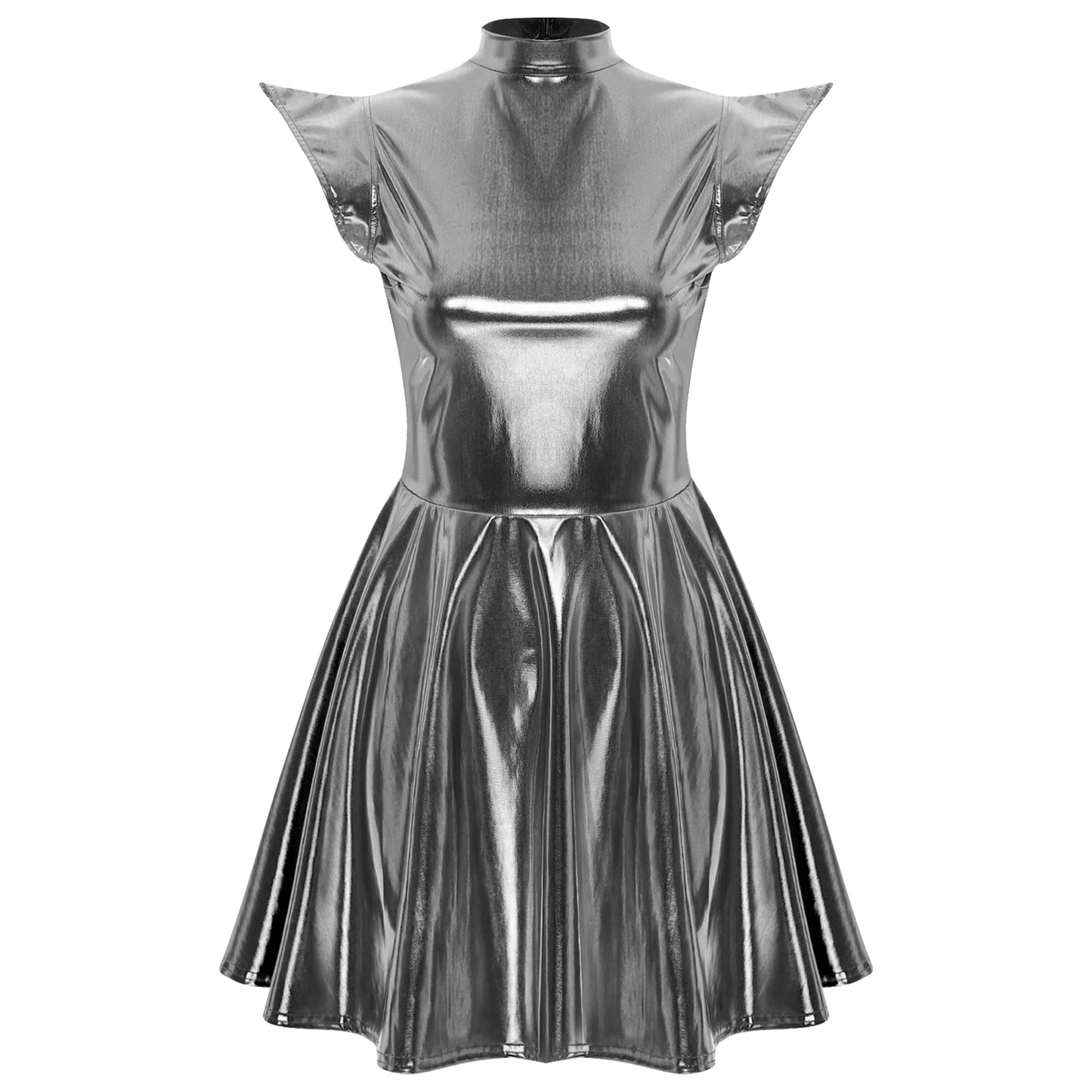 Womens Astronaut Alien Outer Space Alien Robot Cosplay Dress Halloween Cutie Costume Sequin Metallic Shiny A-line Mini Dresses