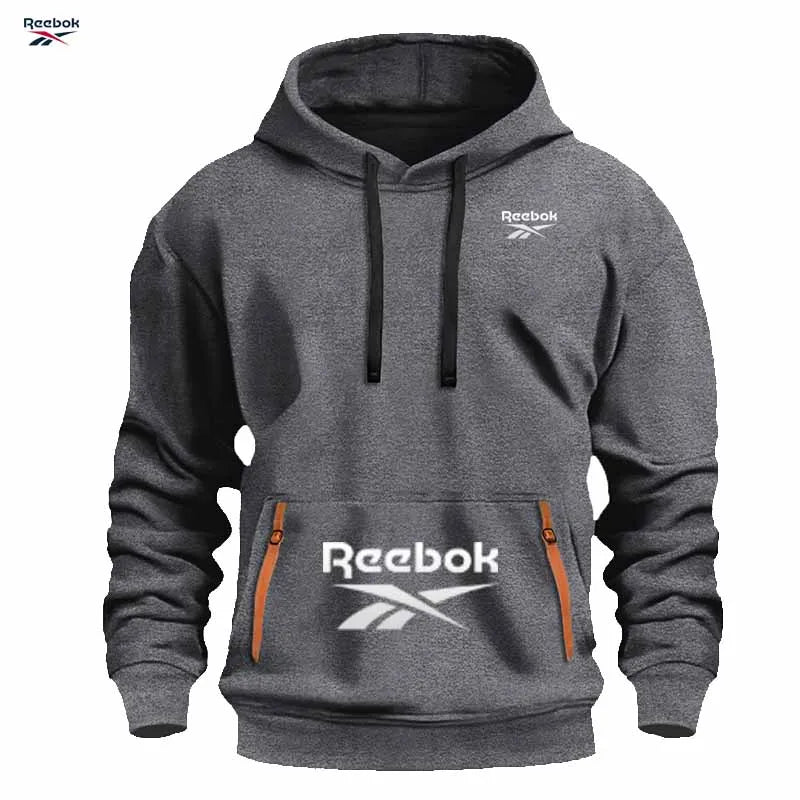Reebok Men's Sports Sweatshirt, Loose and Casual, Pullover Hooded Shirt, Plain Color with Multiple Pockets Design, Simple and Li