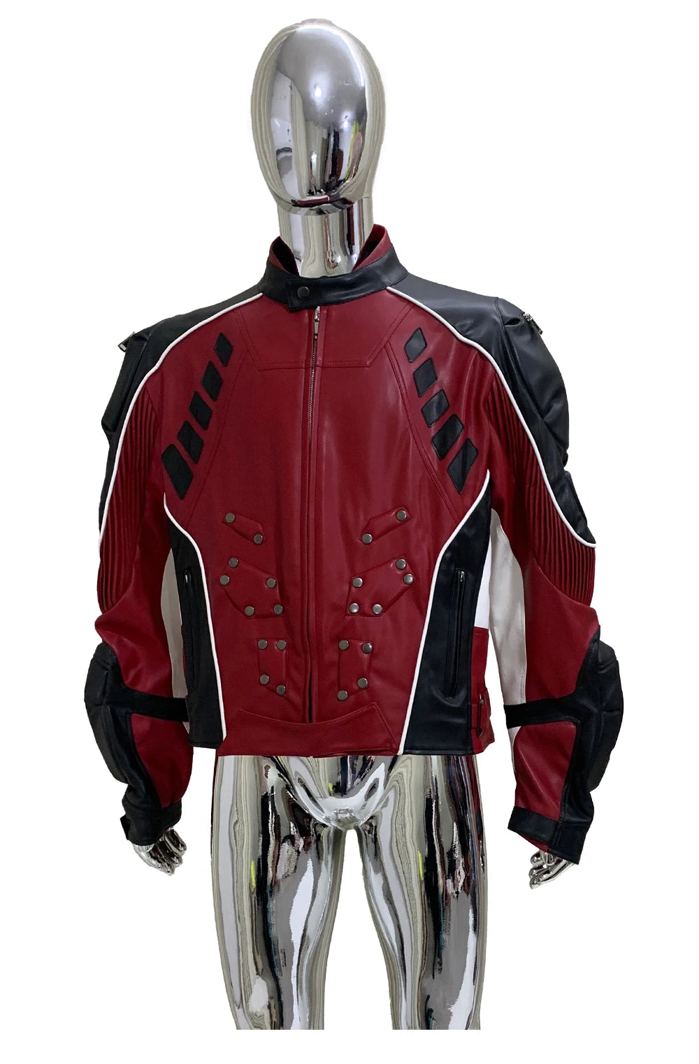 Nerazzurri Autumn Winter Short Color Block Pu Leather Racer Jacket Men Shoulder Pads Rivet Zipper Luxury Designer Clothes 2025