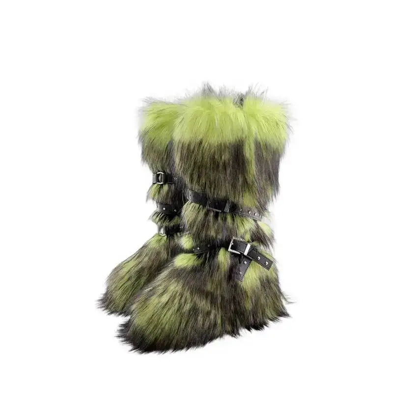 2025 Winter Subculture High Top Furry Boots For Women Snow Boots Niche Lined Thick Soled Long Tube Snow Boots