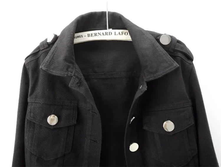Spring Vintage Army Green Black Khaki Denim Jacket Women Hem Belt Big Pocket Cowboy Outerwear Loose Short Jeans Jackets Female