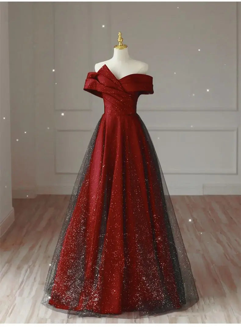 Toasting Dress Bridal Evening Dresses 2026 New Red Wedding Dress High-End Off-shoulder Wedding French Engagement Dress for Women