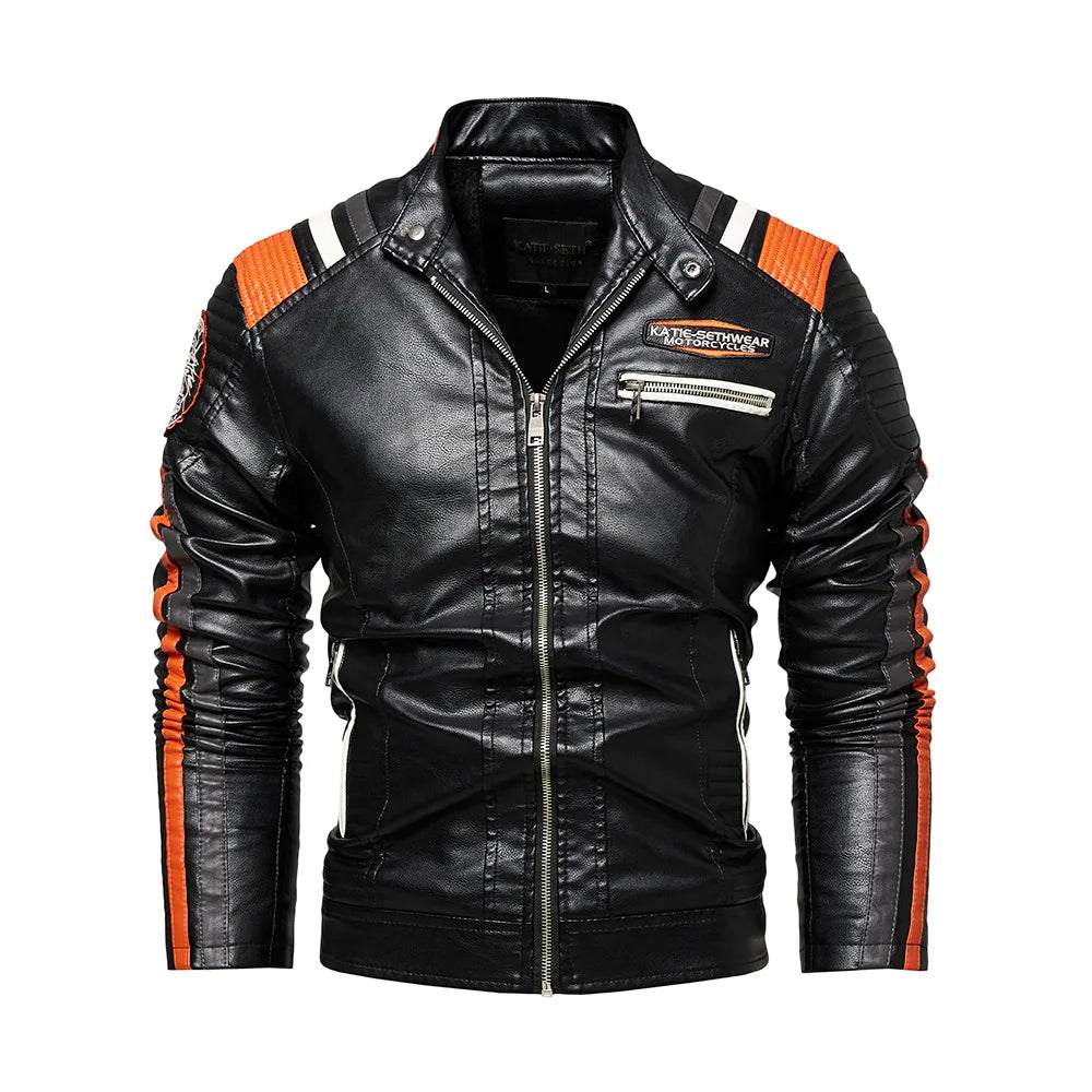 Men's Faux Leather Jacket Motorcycle Jacket Waterproof Windproof PU Moto Vintage Bomber Winter Jacket Men