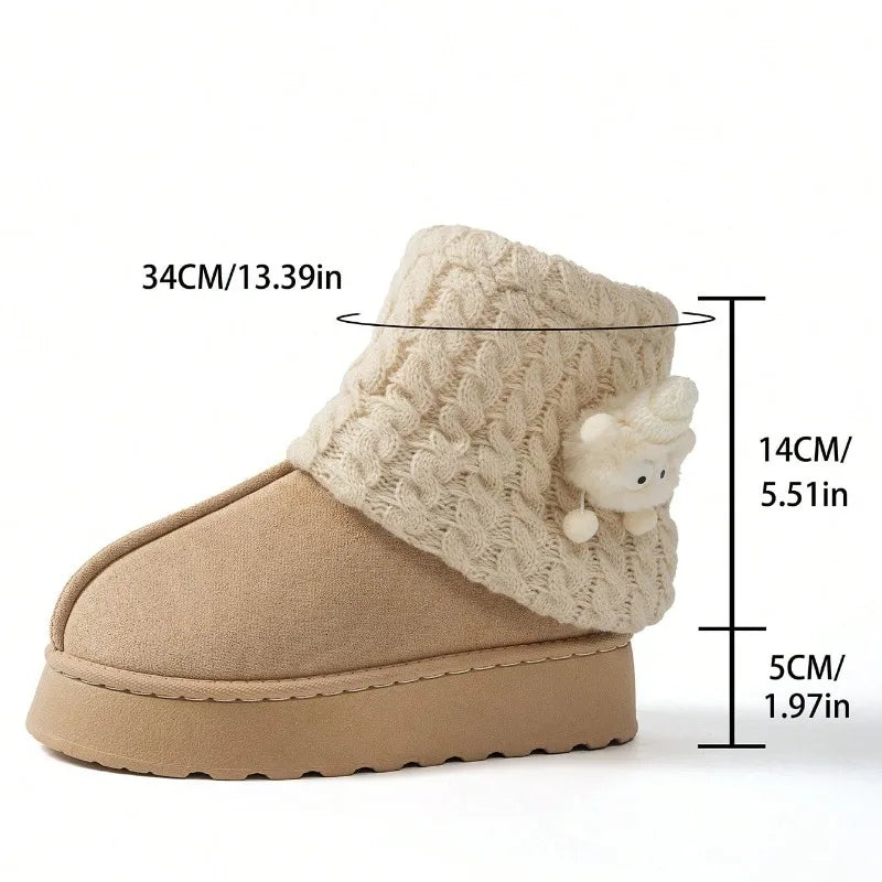 Winter Cute Warm Thick-Sole Comfortable Women's Boots Plush Lining Short Tube Slim Skid-Proof Knitted Sock Snow Boots