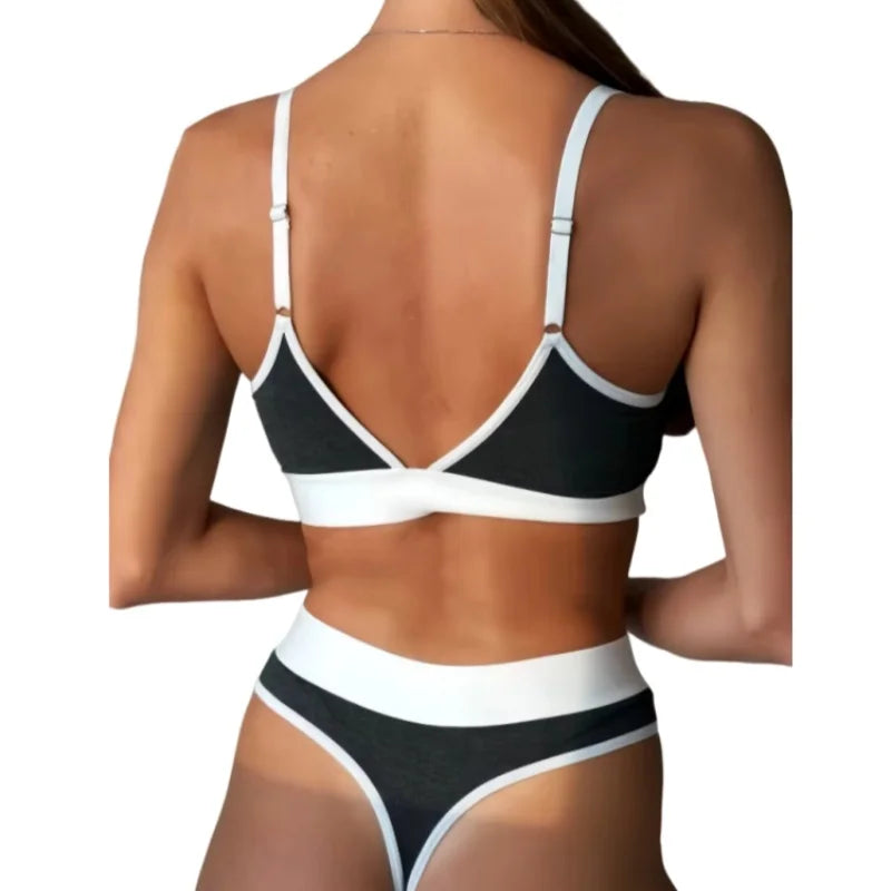 Women Cotton Bra And Panties Set Sexy Low Rise Thongs U-Back Padded Bra Tops Comfort Seamless Underwear Female Sexy Lingerie Set