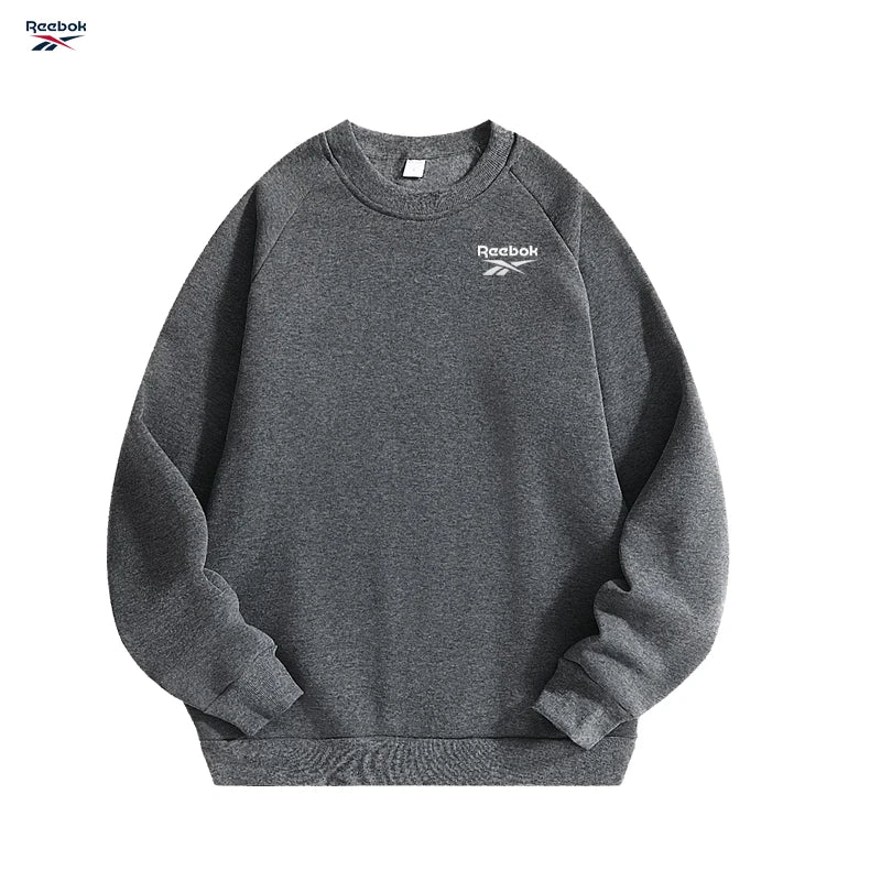 Reebok's New Thick Fabric Men's Simple-Style Sports Shirt - Fashionable Solid Color-Round-Neck Pullover-Fall Evening Casual Top