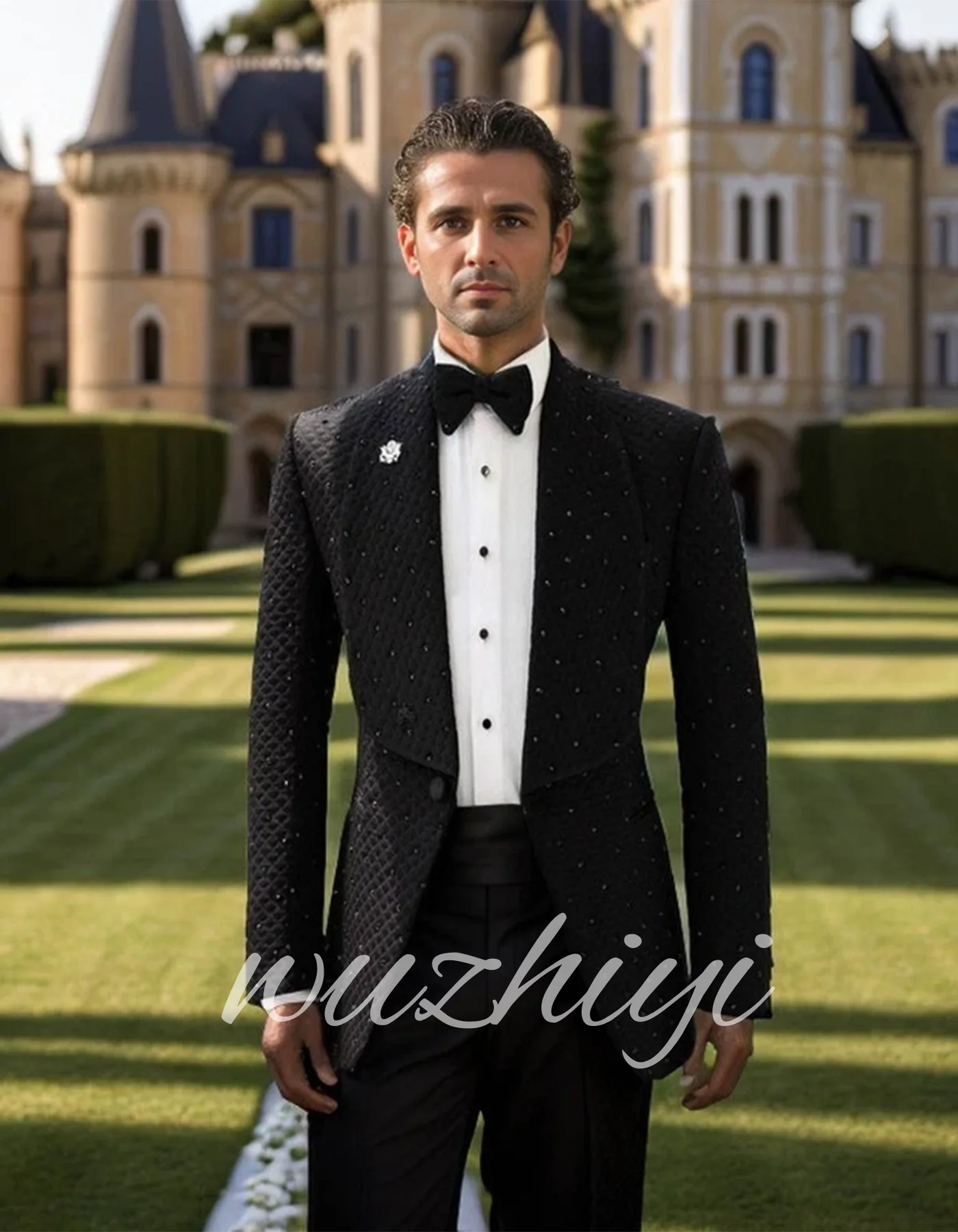 Luxury Beading Men's Groom Rhinestone Suit Pant Single Breasted Wedding 2 Piece Slim Fit Suits Formal Groom Suit Male Customized