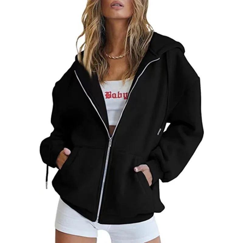 Spring Autumn Winter Fashion Zipper Hoodies Women Cardigan Coat Daily Long Sleeve Tops Versatile Casual Hoodies Women Sweatshirt