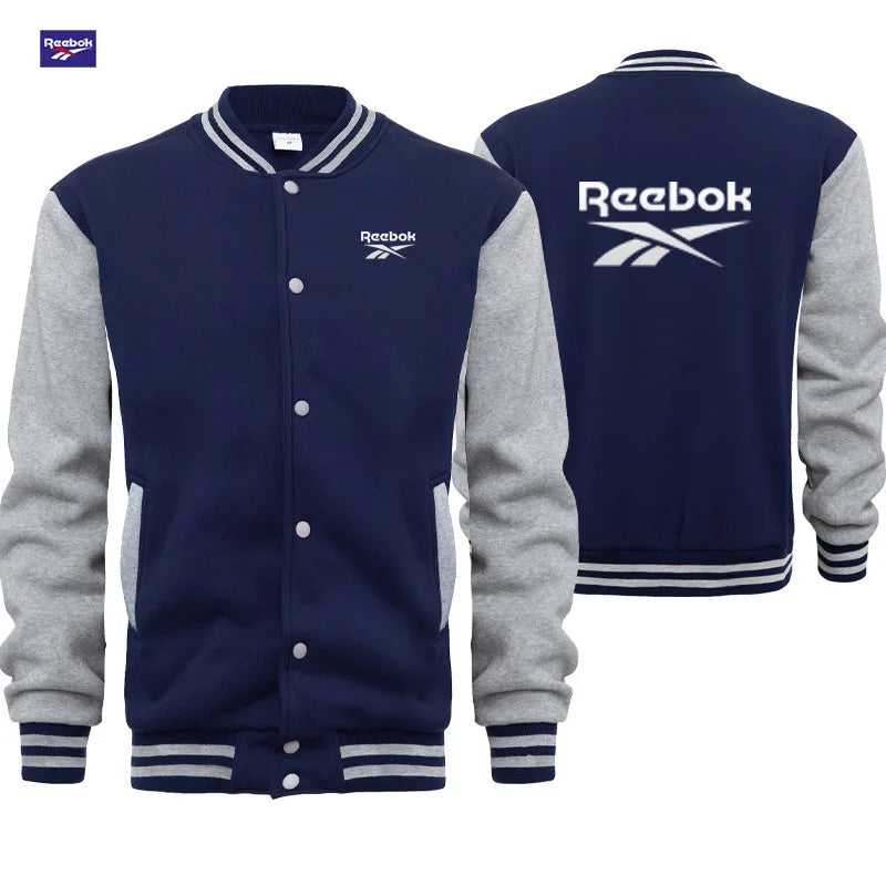 Reebok Men's Sports Baseball Jacket, Suitable for Autumn and Winter Seasons. Korean-Style Fashion, Buttoned Stand-Up Collar Desi