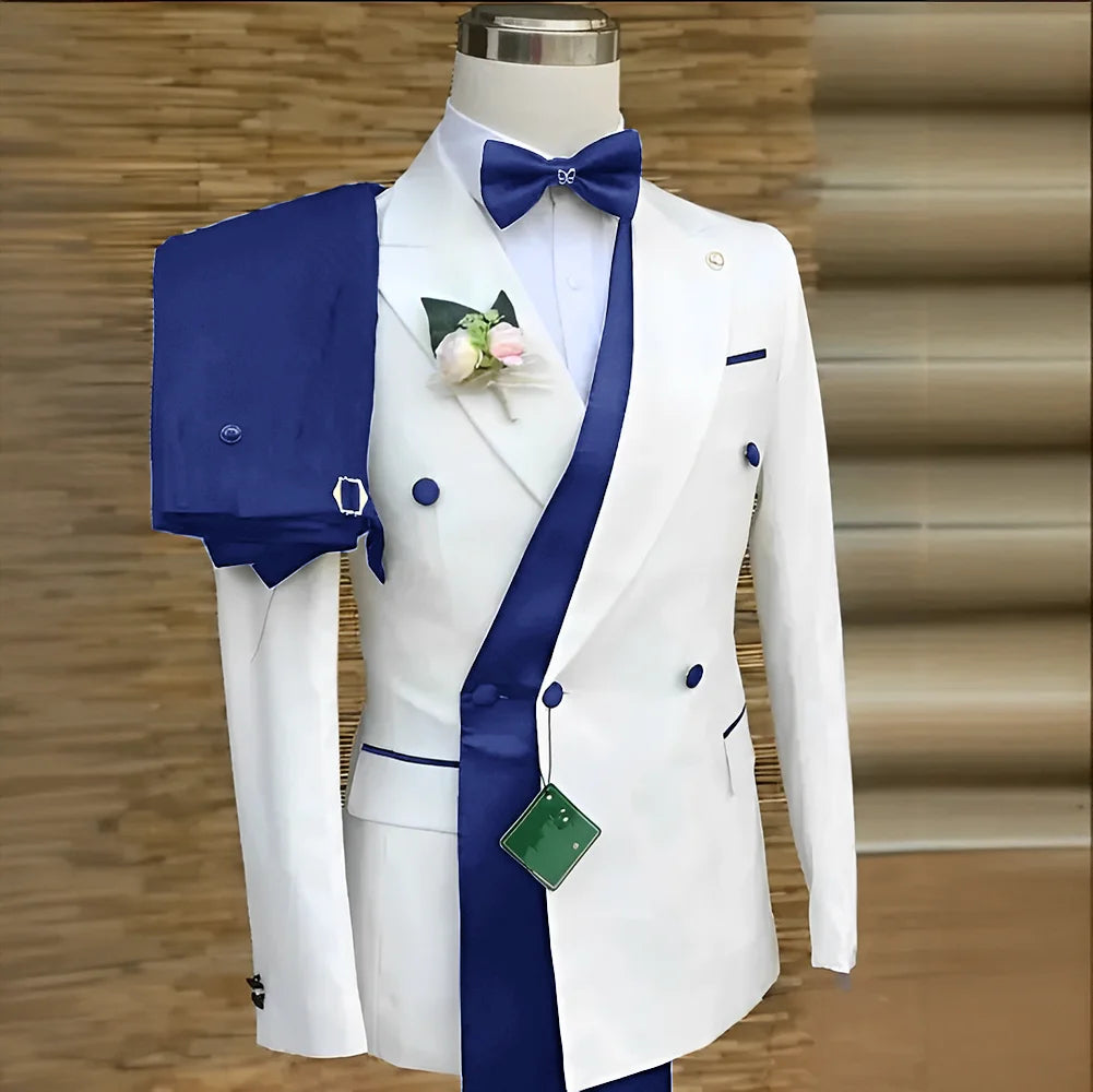 Double Breasted Men Suits Wedding Formal Party Groom Tuxedo Banquet Man Sets 2 Pieces Peaked Lapel Jacket with Pants Customized