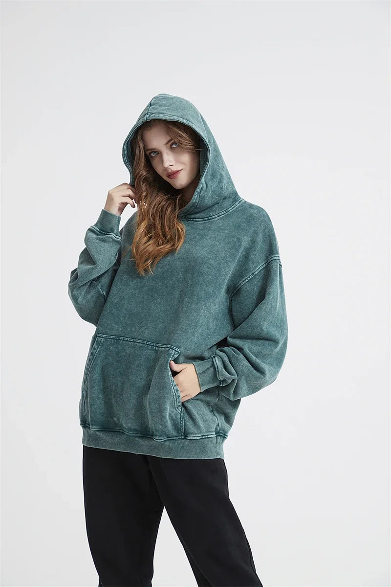 2024 Autumn Winter Men 420gsm Hoodies Streetwears High Street Heavy Weight Washed Cotton Sweatshirts Brand Tracksuit