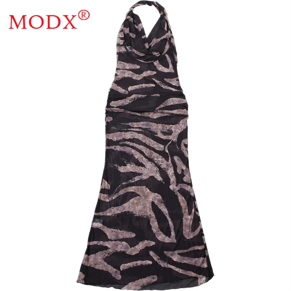 5 Wholesale Items for Boutique Dresses Summer Women Clothing Sexy Halter V-neck Print Maxi Vestido Party Club Evening Y2k M15828