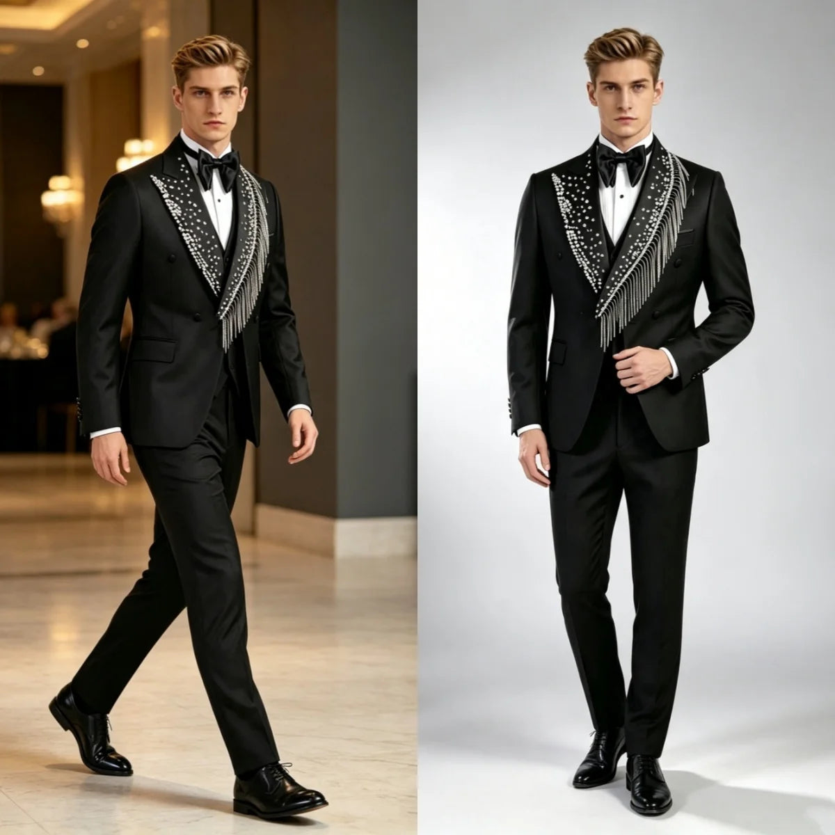 Luxury Wedding Tuxedos Beaded 2 Piece Set Jacket Pant Men Suit Elegant Unique Peaked Shawl Lapel Evening Blazer Party Customized