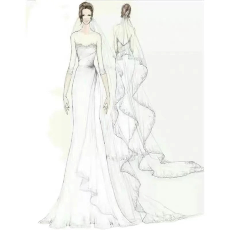 Customized Elegant O-Neck Buttons Up Back Long Sleeve Beading Appliques Mermaid Wedding Dress Vestido De Noiva