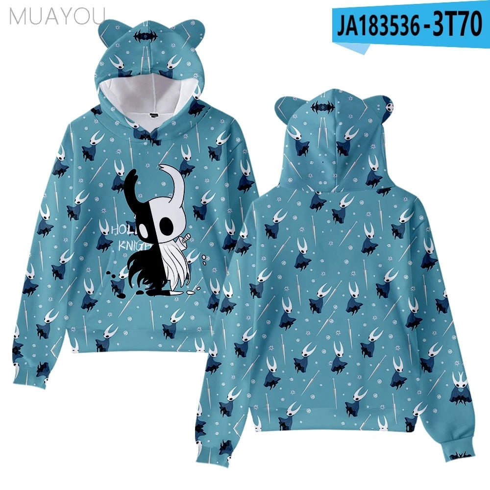 Hollow Knight Silksong kids hoodies Sweatshirts 3D Printed Cat's Ears Anime Casual Pullovers Men Women hoodie