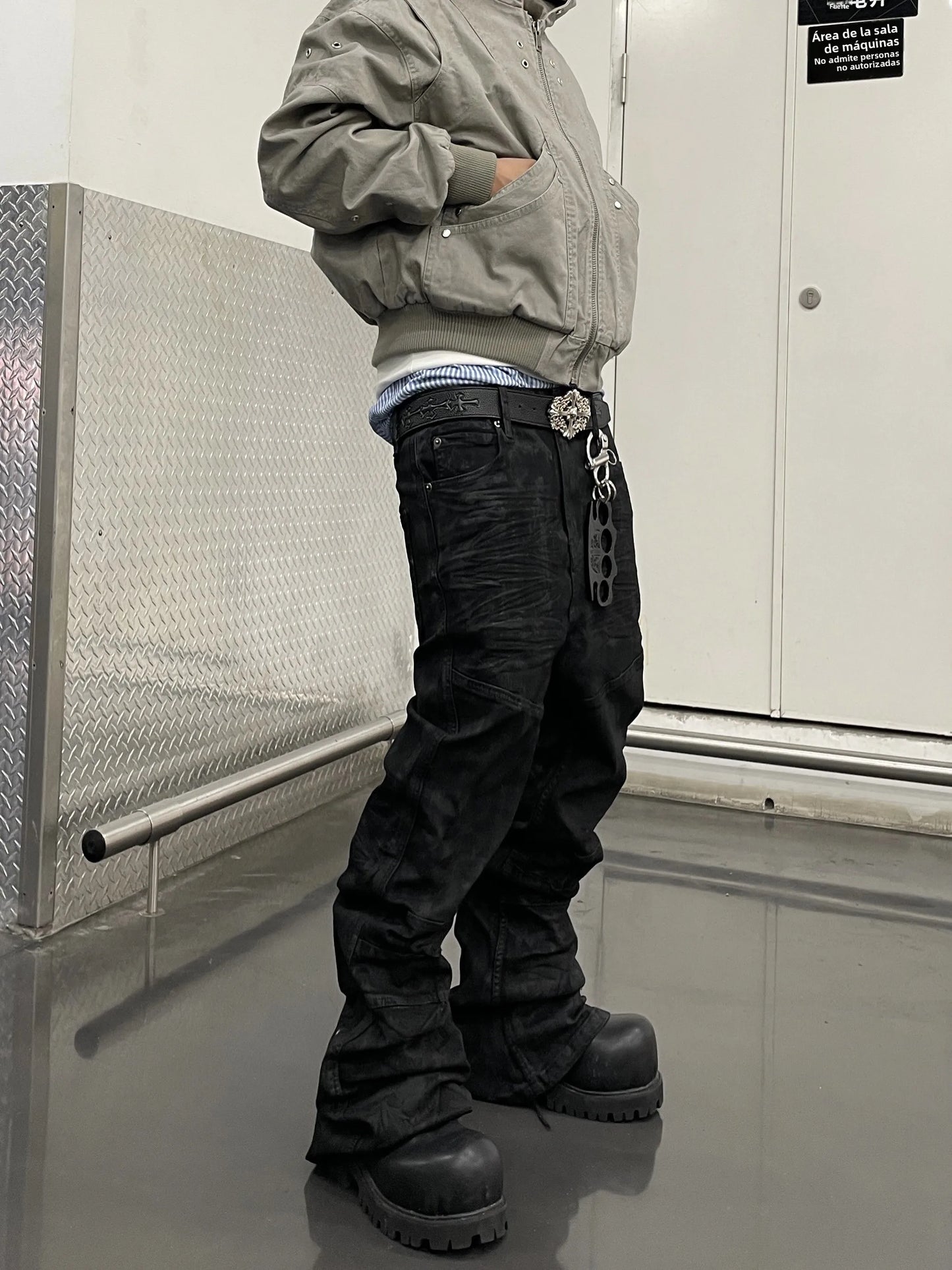 American Vibe Retro Hip Hop 3D  Dark Jeans Men Straight Leg Slimming Long Pants Vintage Washed out Fit Jeans