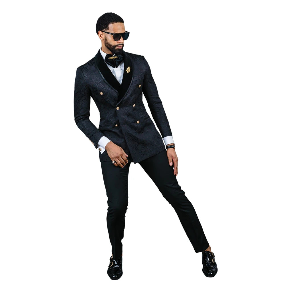 Floral Wedding Suits for Men Double Breasted Jacket with Pants Slim Fit Custom Made Male Fashion Tuxedo 2 Pieces Fashion Suit
