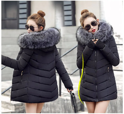 2024 New Wool Collar Hooded Winter Jacket Parkas Women's Jacket Thick Warm Cotton Cushion Down Coat Parka Coat Winter Long Fit D