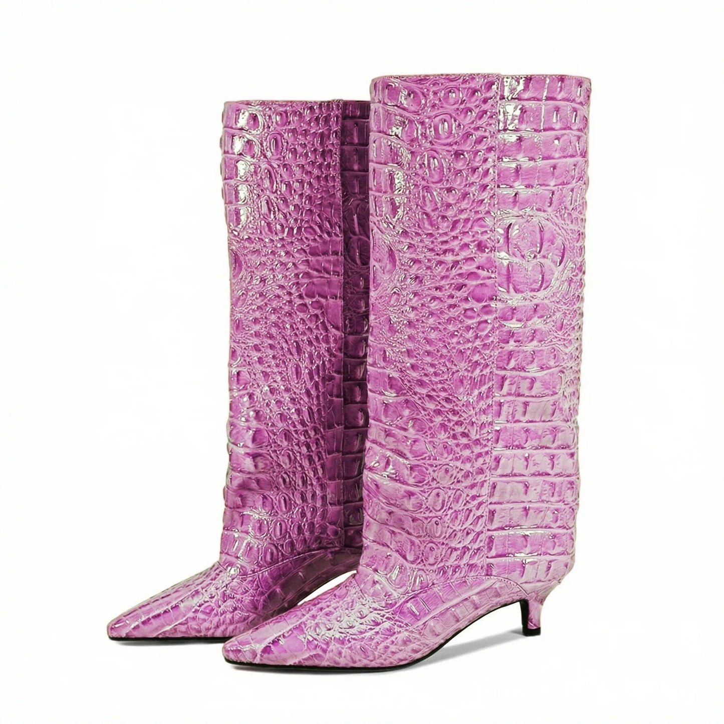 Women's Spring and Autumn New Cat Heel Wide Knee Knee Boots Fashion Pointed Women's Low Heel Mid Heeled Boots