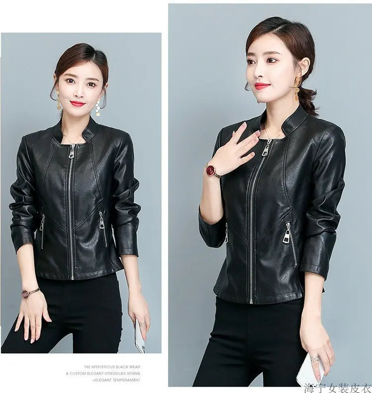 Real Leather Biker Jacket Women's Short Style 2026 Spring Autumn New Korean Version Slim Fit Stand Collar Miniature Coat