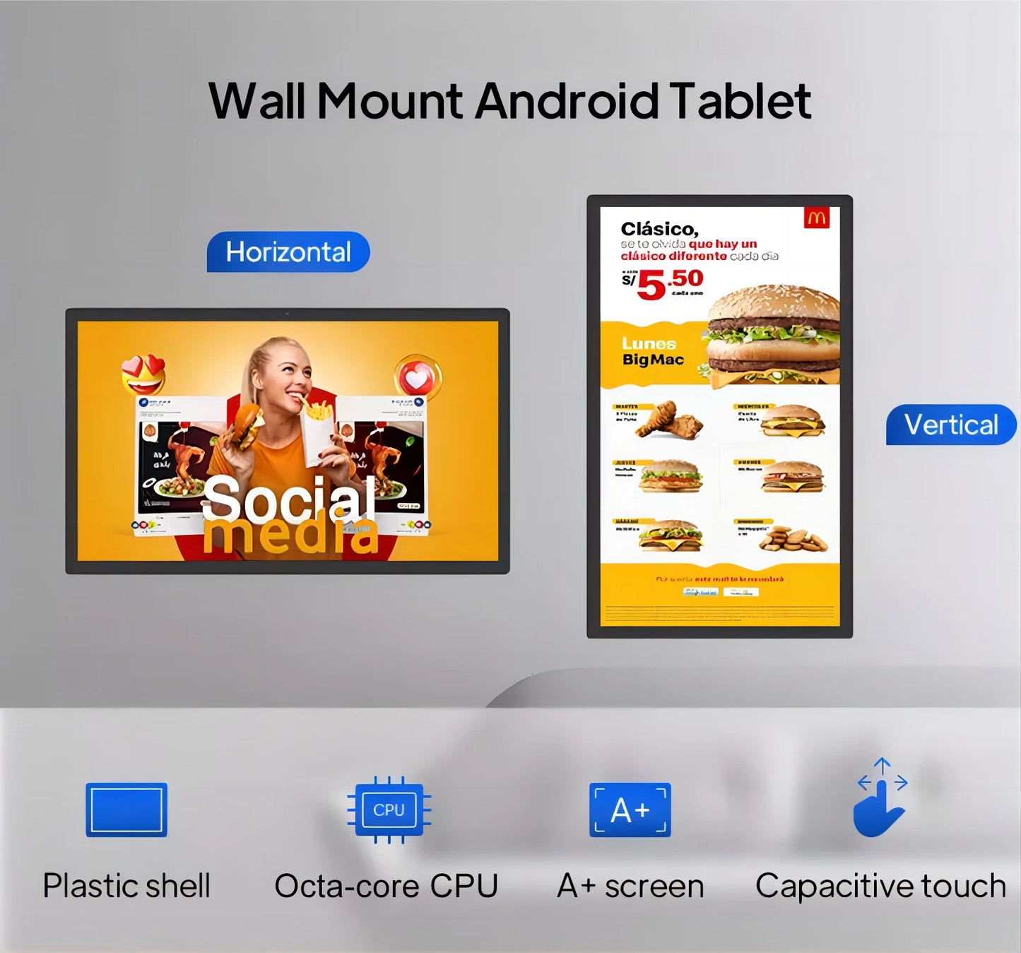 2026newUltra-thin 14 Inch Wall Mounted Android 14 POE Tablet Touch Screen Display 8-core CPU HDMI Input Smart Home Panel