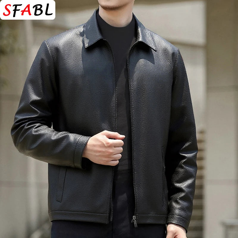 New Classic Motorcycle Men's Leather Jacket PU Leather Coat Men Windbreak Biker Leather Jacket Men Autumn Winter Outerwear 3XL
