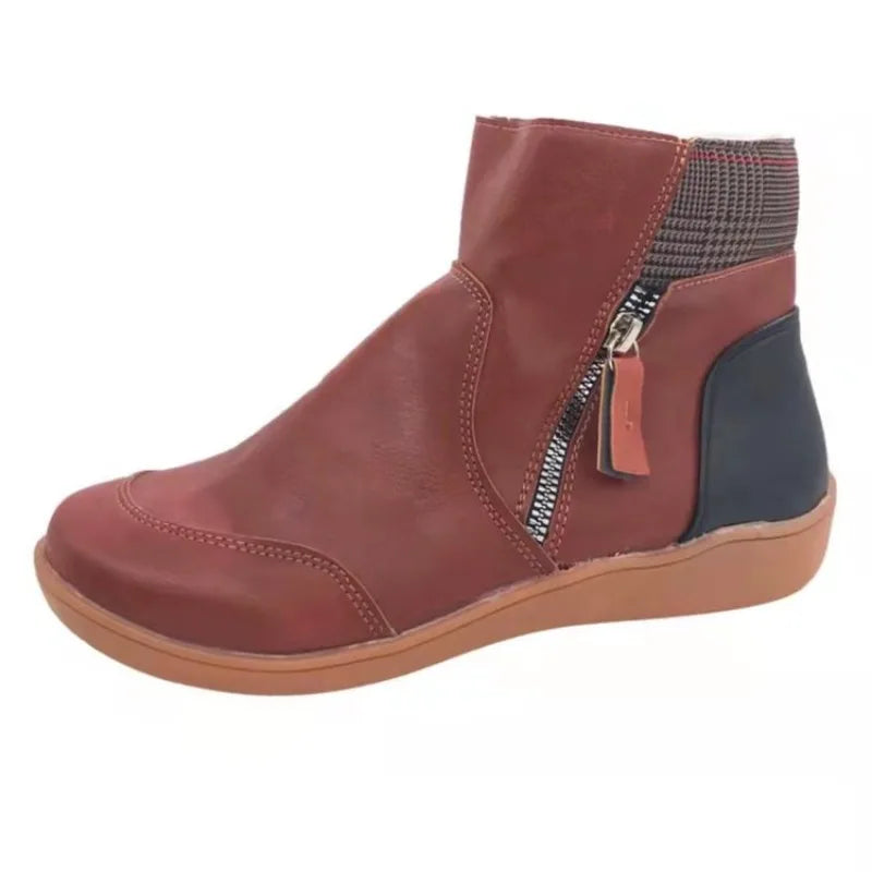 Ankle Boots Women's Plus Size Short 2026 Autumn and Winter Double Zipper Flat Snow Boots Wedges Low Top Shoes Botas Femininas