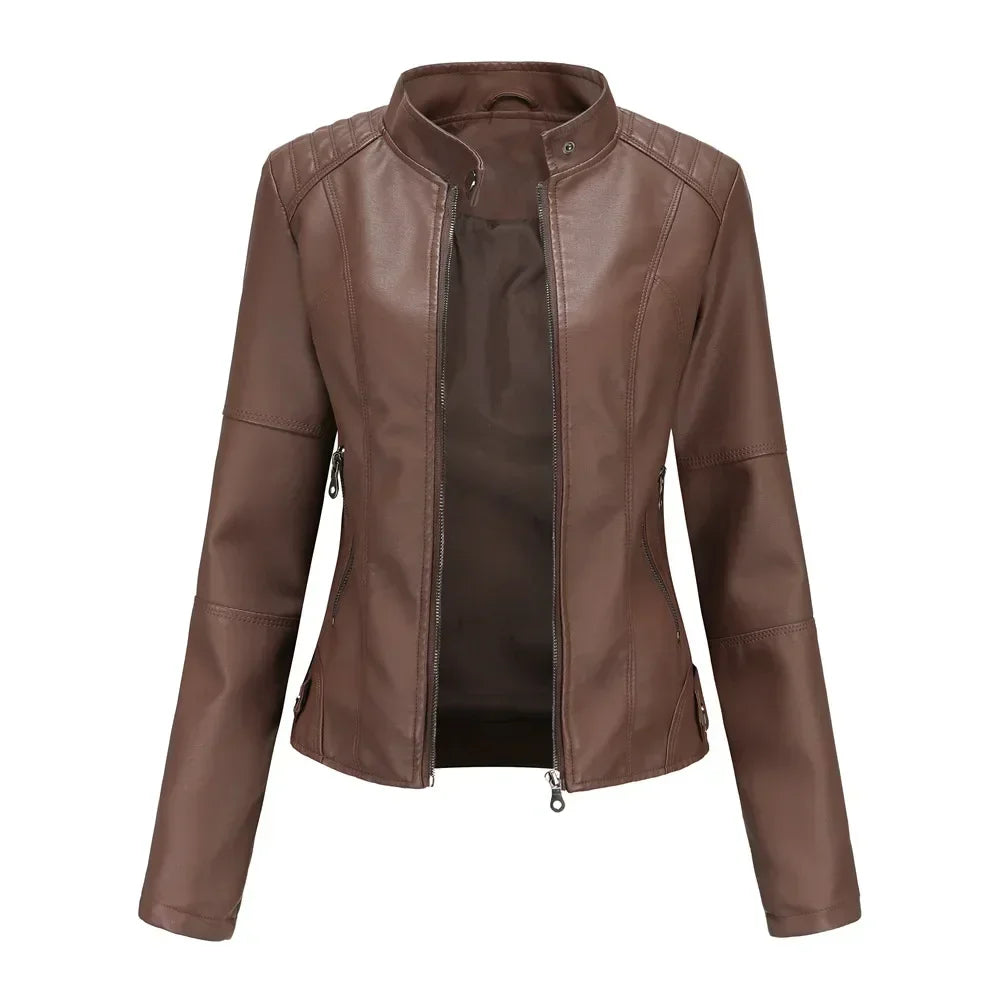 Faux Leather Jacket Women 2026 Autumn Spring Women's Moto Biker Jacket Red Black Coat Brown Purple Blue 3xl 4xl Coffee XS Beige