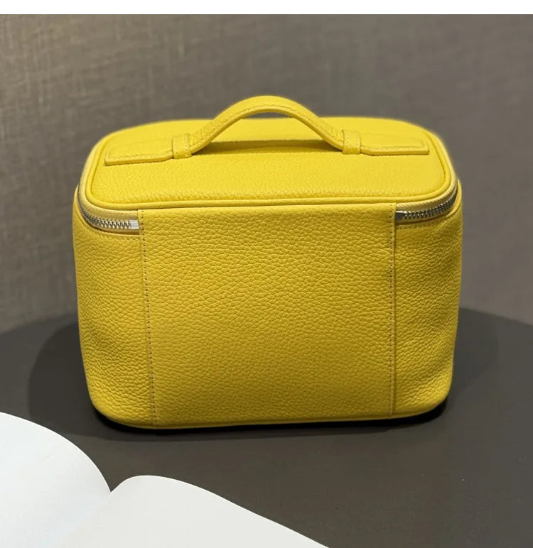 Firstgrain Cowhide Himalayan Crocodile Pattern Vanity Case Genuine Leather Square Portable Large-Capacity Hand-Held Cosmetic Bag