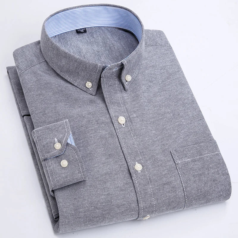 Men's long sleeve shirt Oxford woven casual non-ironing spring summer autumn slim top comfortable trend fashion with white shirt
