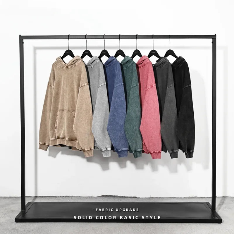 2024 Autumn Winter Men 420gsm Hoodies Streetwears High Street Heavy Weight Washed Cotton Sweatshirts Brand Tracksuit