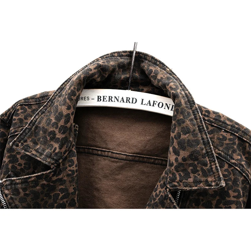 Spring Vintage Leopard Print Denim Jacket Women Slim Short Cowboy Outerwear Chaquetas Mujer Casual Zipper Jeans Jackets Female