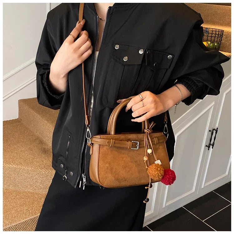 Retro Faux Suede Women's Handbag Fashionable Small Square Bag 2025 Winter Simple Short Handle Single Shoulder Crossbody Bag