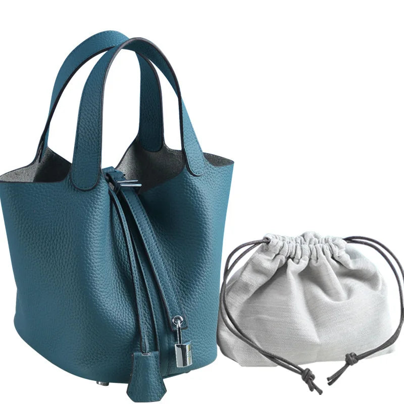 Fashion Classic Womens Bucket Bags Leather Lady Hand Bags High Quality Genuine Leather Luxury Ladies Top Handle Handbags