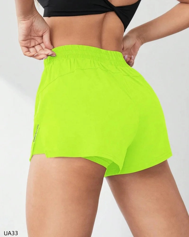 Women's High-Waisted Sports Shorts with Double-Layer Pocket Tight Fitting Slim Design for Running Quick Drying