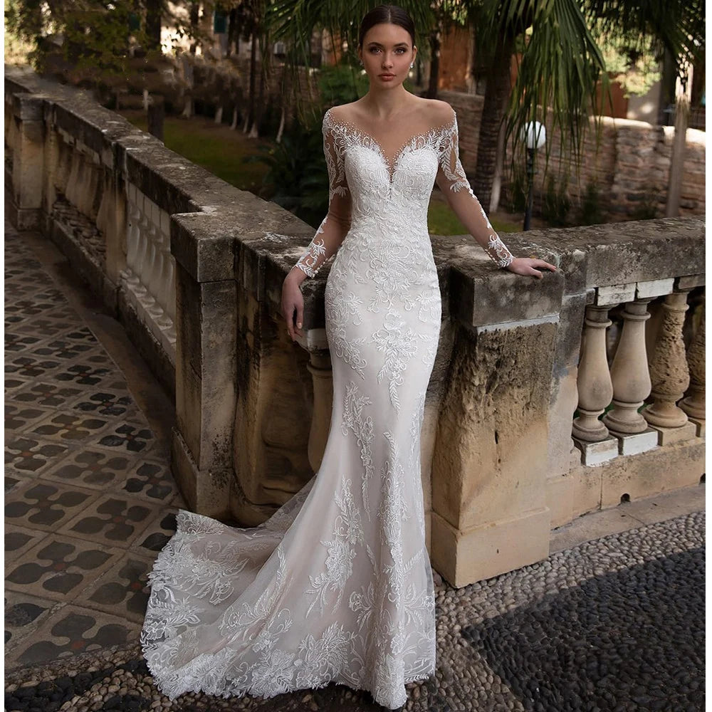 2024 Celebrity Mermaid Women Wedding Dresses Lace Long Sleeves Bridal Gowns Popular Princess Ball Vestidos De Novias Customized