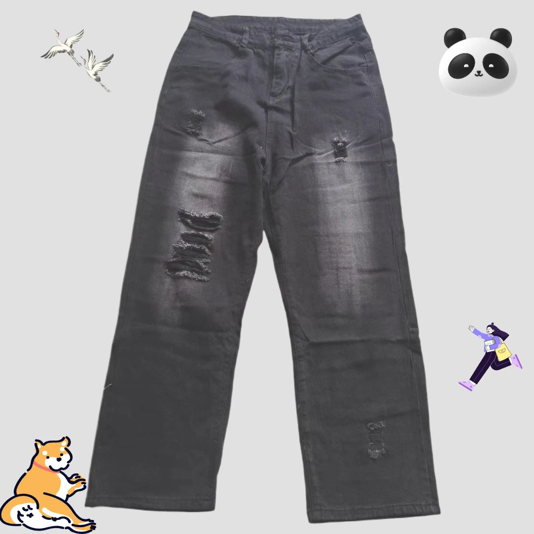 New Jeans Female Y2K American Harajuku Retro Washed Loose Jeans Street Fashion Casual Gothic High Waist Pants For Men and Women