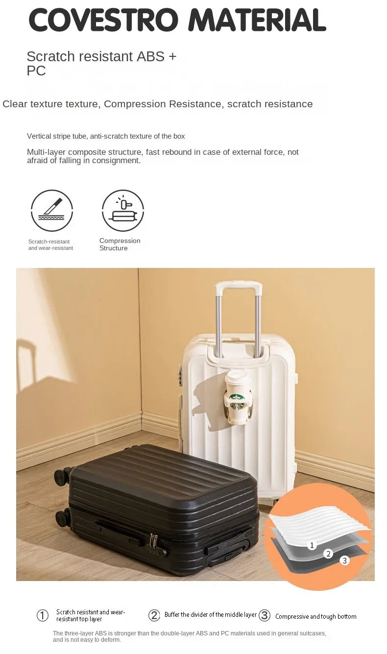 Large Capacity Suitcase Lightweight Suitcase Set 20 Inch Carry on Cabin Suitcase Trolley Luggage with Cup Holder