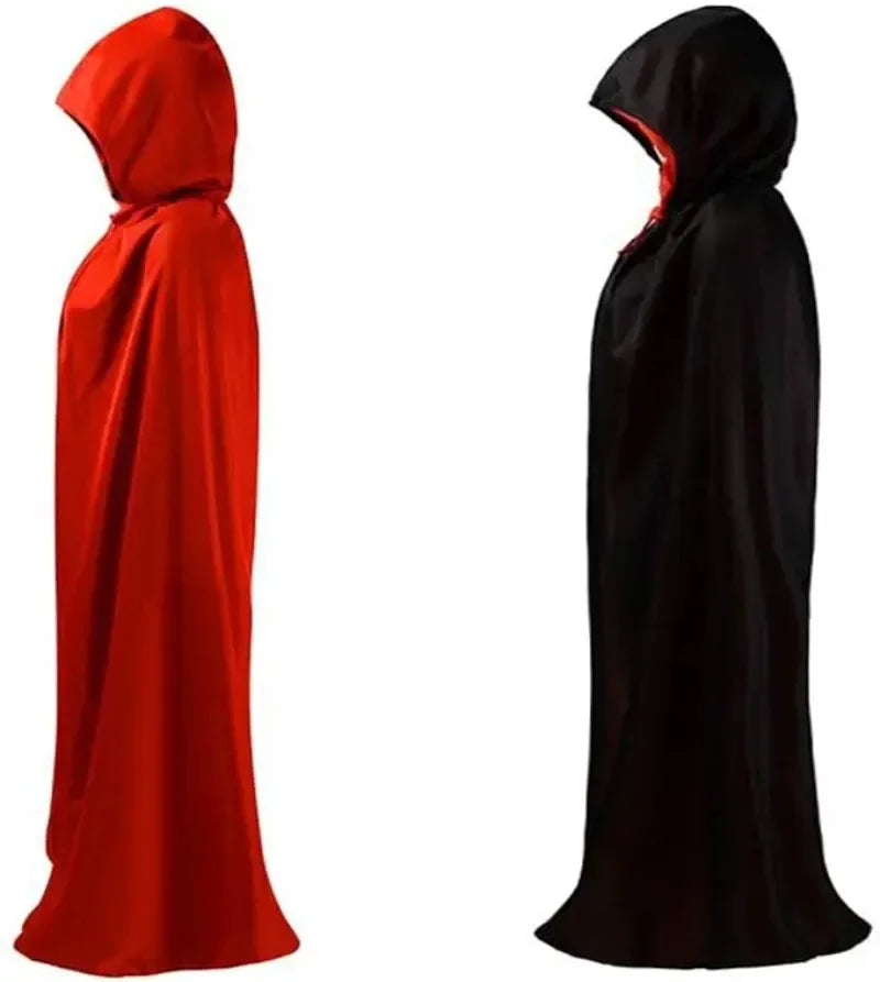 Halloween Themed Party Two Layer Two-Tone Hooded Stand-Up Collar Vampire Costume Robe Cloak, Unisex Adult Reversible Stand-Up C