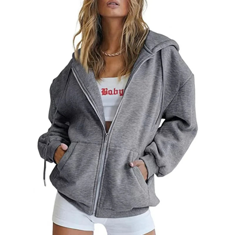 Spring Autumn Winter Fashion Zipper Hoodies Women Cardigan Coat Daily Long Sleeve Tops Versatile Casual Hoodies Women Sweatshirt