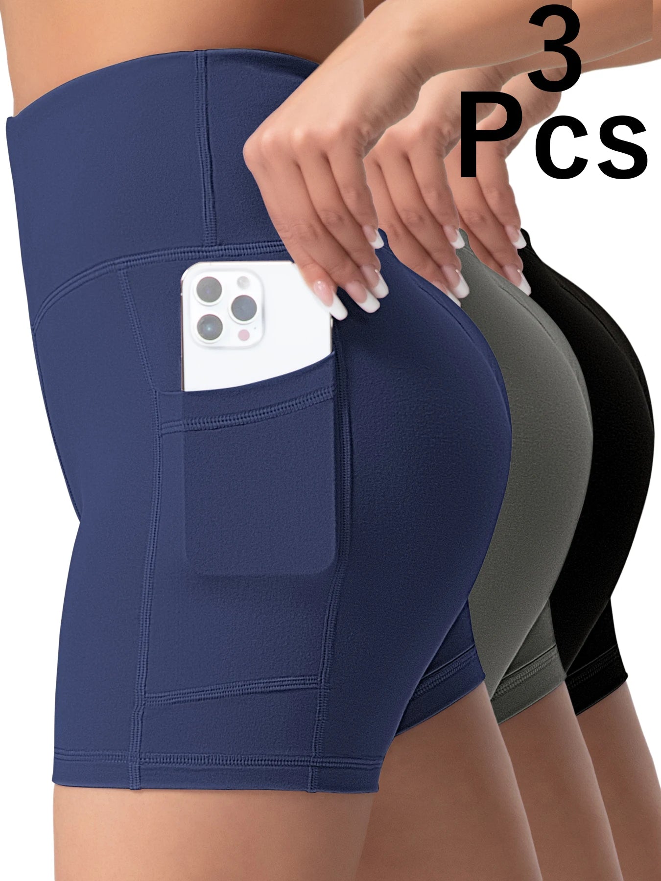 1/3pcs Women Fitness Sexy Short With Pocketed Yoga Legging Shorts Hip LiftTight Sports Shorts Quick Drying Cycling Workout Gym