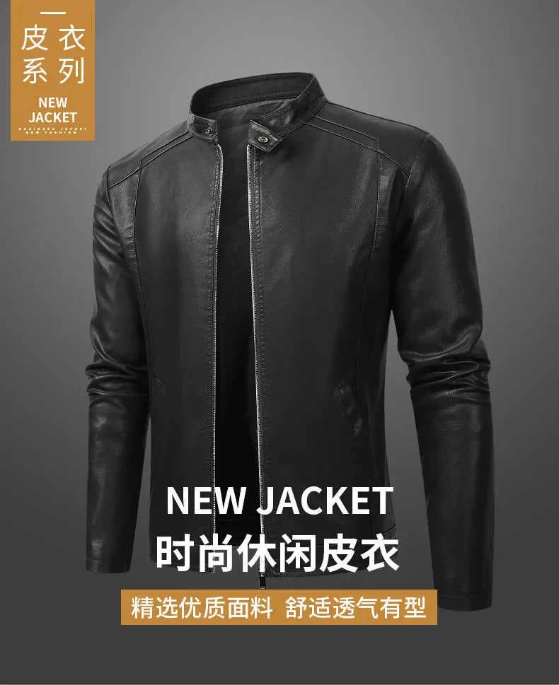 White and Red Patchwork Men's PU Jacket, Stylish Vintage Biker Faux Leather Coat, Available in Black or Brown.