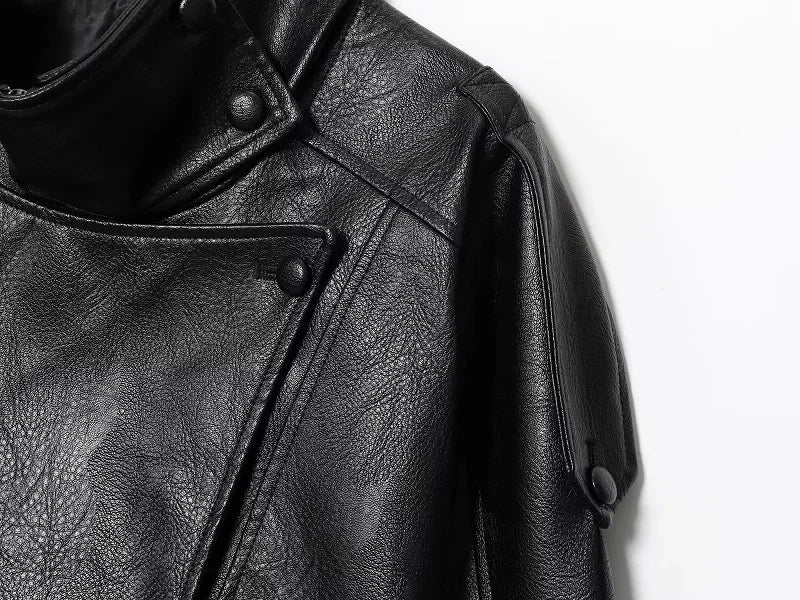 HXAO Women's Faux Leather Jacket Short Coat Black Bomber Jackets For Woman Loose Winter Outerwear High Neck Aviator Jackets
