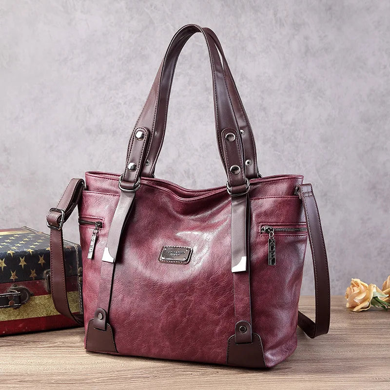 Vintage Women's Tote Bag 2025 New PU Leather Shoulder Bag Large Capacity Handbags Retro Style Crossbody Bags for Women